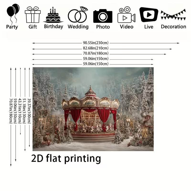 2D Christmas Carousel Backdrop for Holiday, Winter & New Year Studio Photography