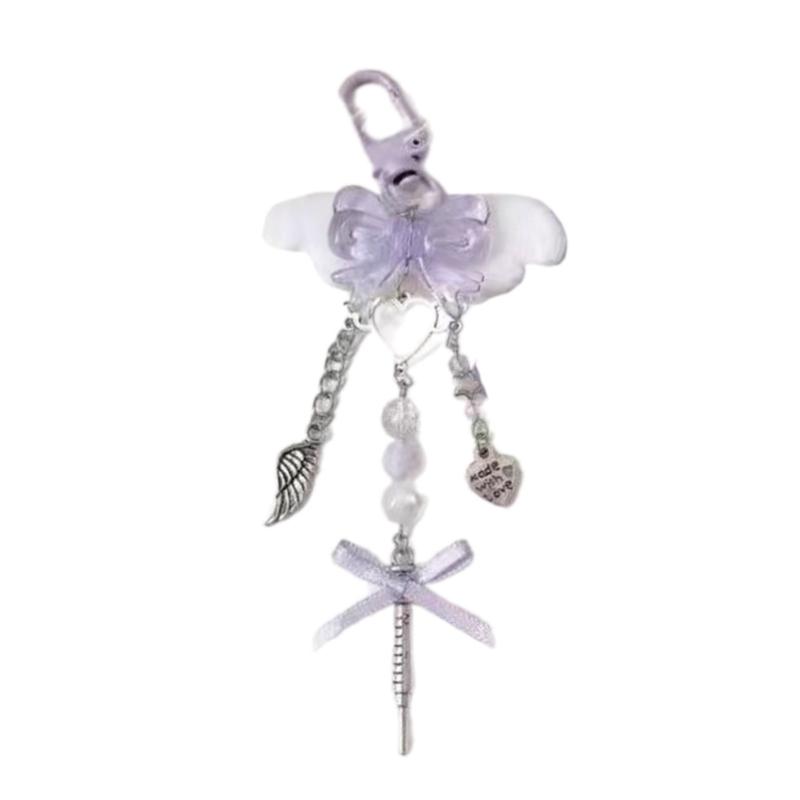 Cute Pink Butterfly Phone Charm Stylish Keychain Pendant Beaded Cellphone Pendant Phone Lanyard for Women and Girls