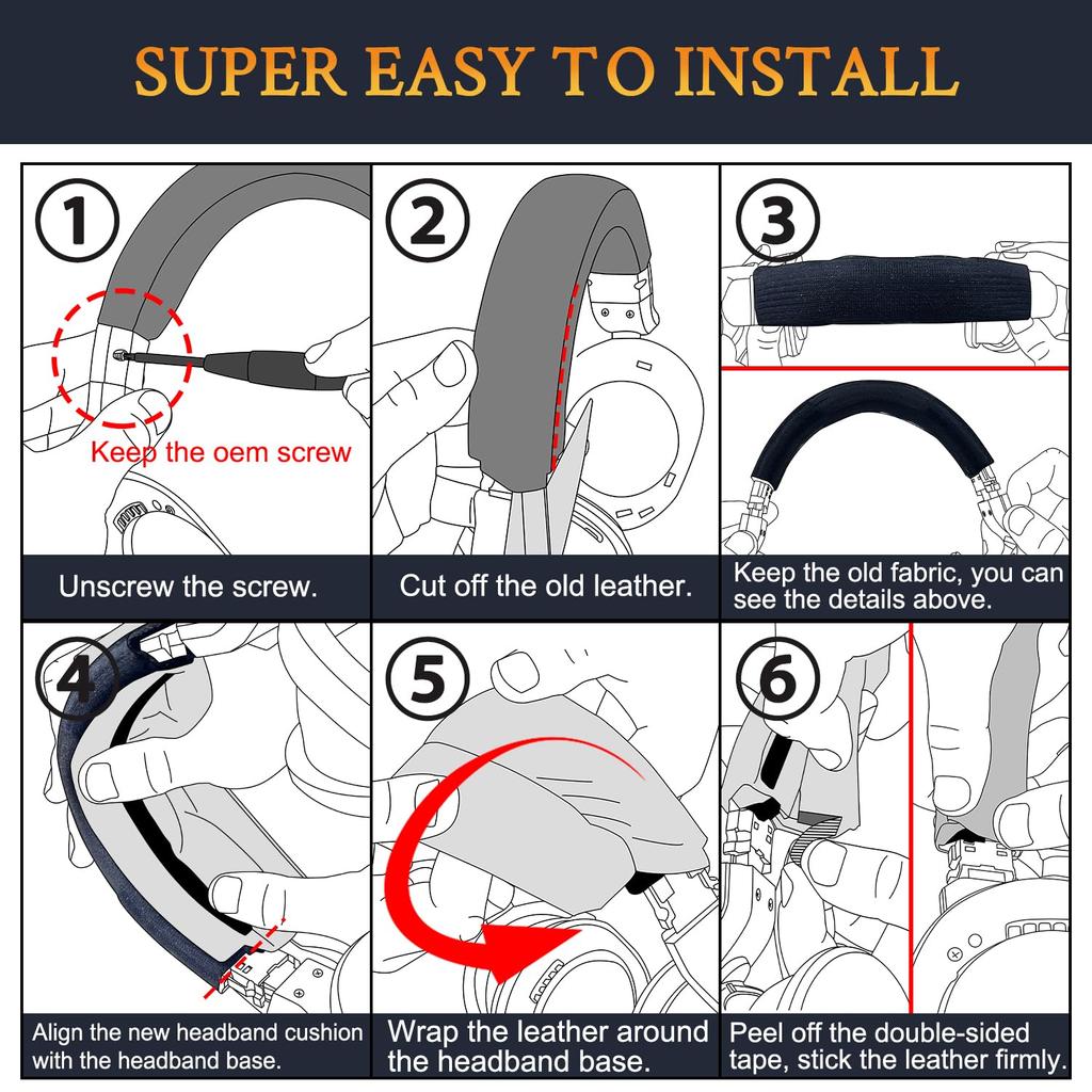 SOULWIT Replacement Headband Pad Kit for Sony Headband Upper Cushion Compatible Headstrap Repair Easy DIY Installation Black MDR-HW700, MDR-HW700DS