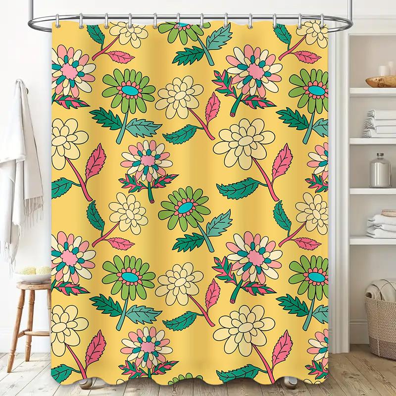 Colorful Floral Shower Curtain Bathroom Decor Yellow Green Pink White Flower Pattern 180x240cm Waterproof PEVA Fabric for Home U