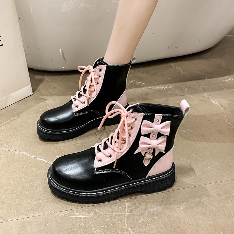 Mode Europäisch und Amerikanisch Farbpassende Kurze Stiefel 2024 Herbst und Winter Design Dicke Sohle Schleifenschmuck Mode Stiefel Trafza