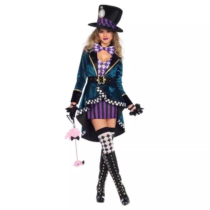Halloween Alice Mad Hatter Silky Adult Magician Performance Costume Tamer Stage Costume