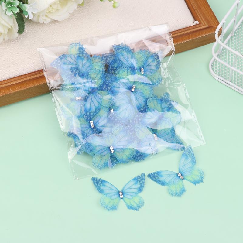 50Pcs 3D Organza Fabric Butterfly Appliques Gradient Color Double-Layer Simulation Mesh Butterfly Patch Translucent