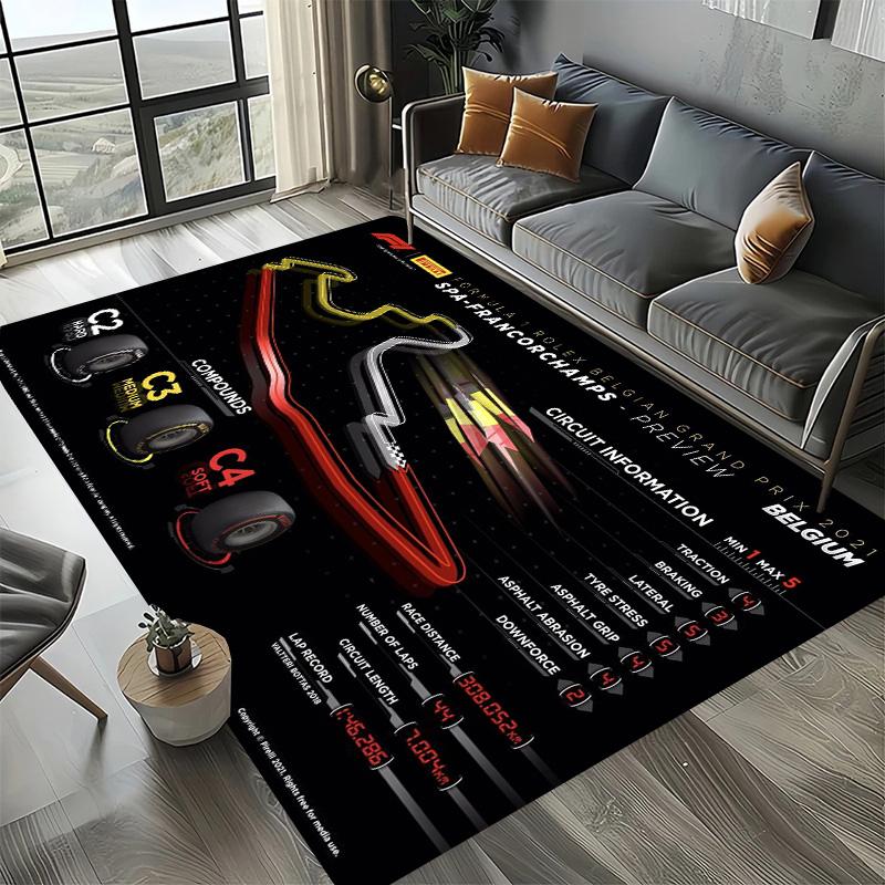 Alfombra Decorativa Tema Automovilismo Fórmula 1 Alfombra Amante de las Carreras Alfombra de Cuatro Estaciones Impresa con Circuito F1 Imola Monaco para Habitación Sofá