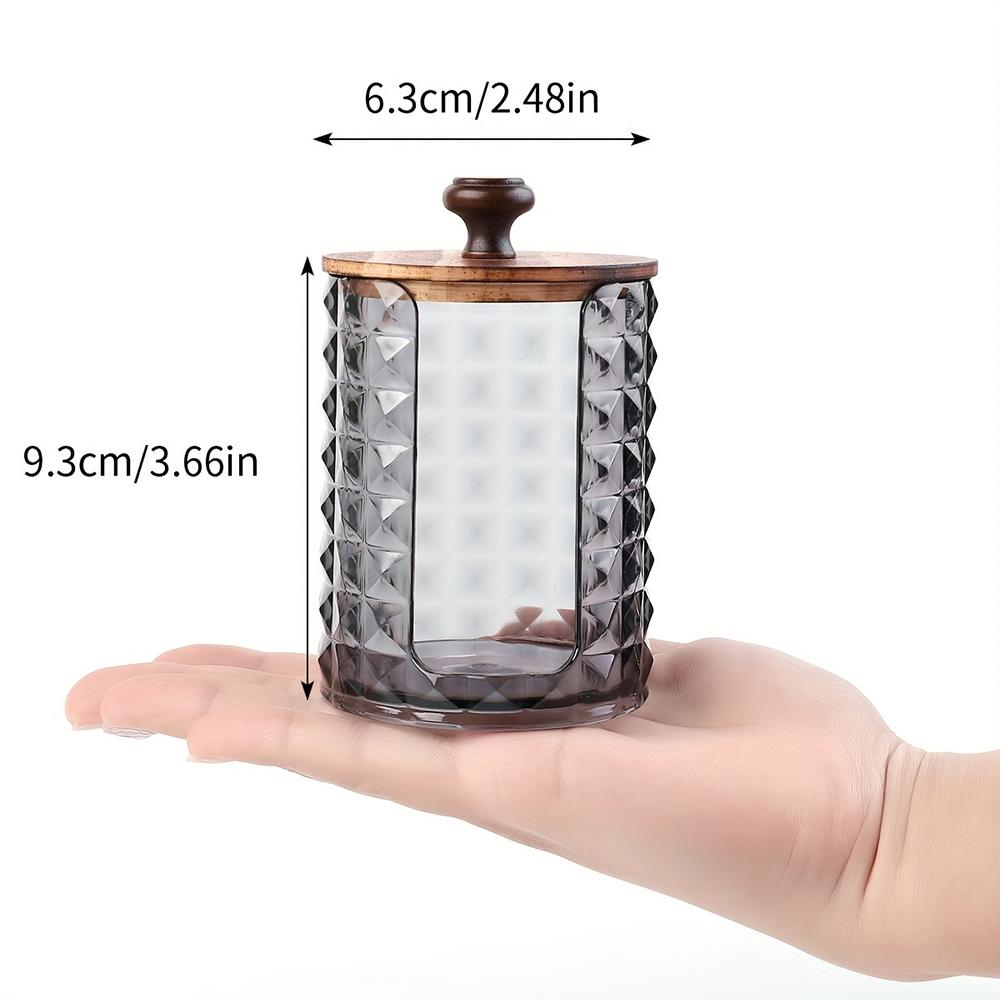 1Pcs Cotton Round Holder with Wooden Lid, Cotton Pad Holder Clear Acrylic Makeup Cotton Pad Swab Holder Container Round