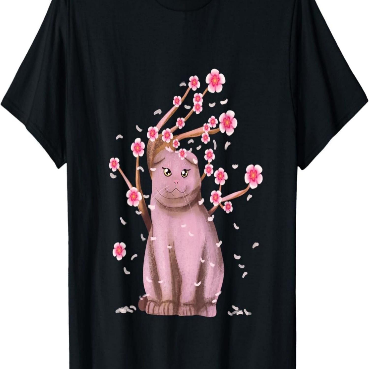 Scottish Fold Cat Shirt Gift  Cherry Blossom Flower T-Shirt S