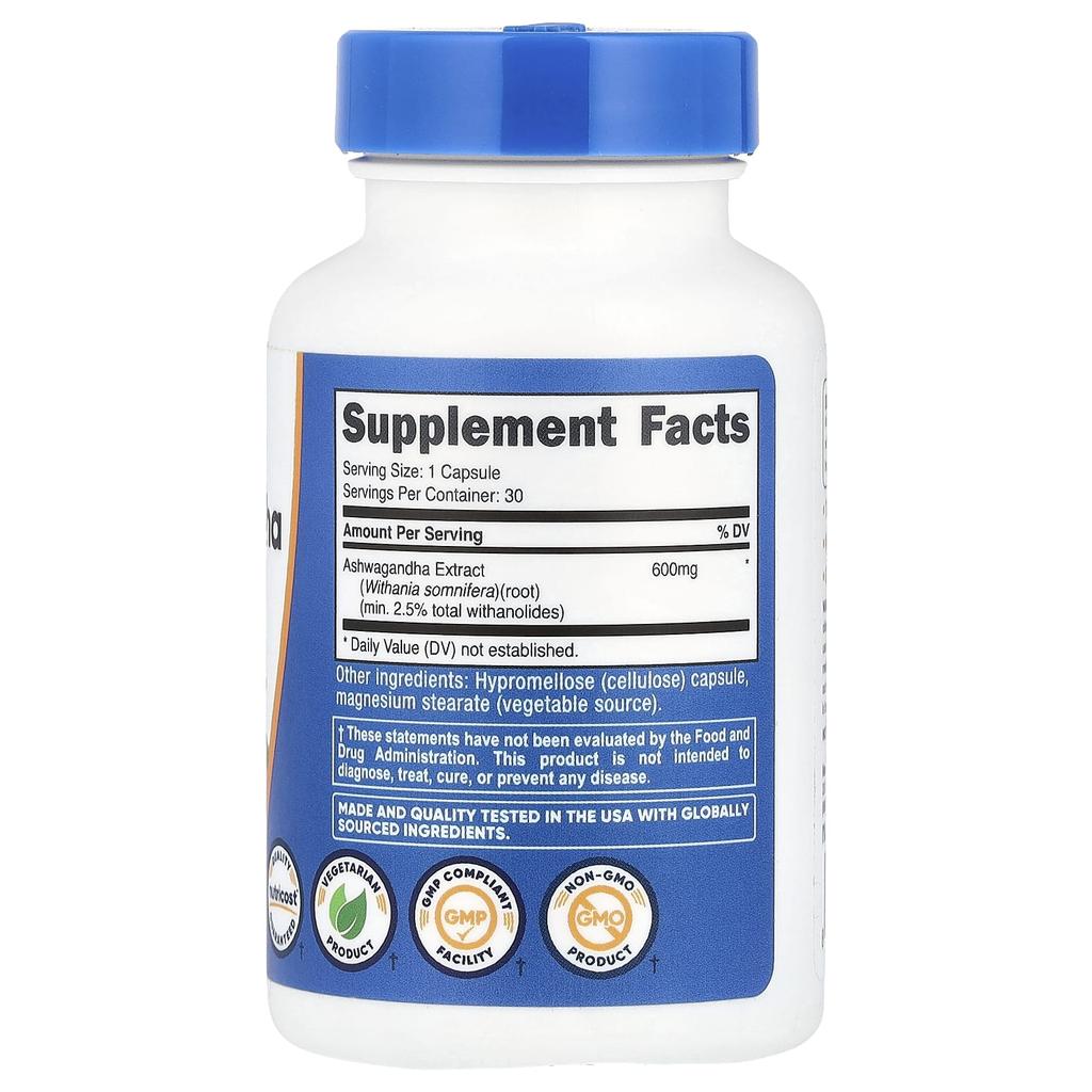 Nutricost, extrakt z kořene ašvagandy, 600 mg, 30 kapslí