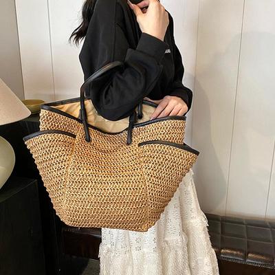 Borsa a Spalla Estiva in Paglia con Tasche Multiple per Donna Rete Resistente Borsa da Viaggio Grande Capacità Borsa a Secchiello Intrecciata CLE