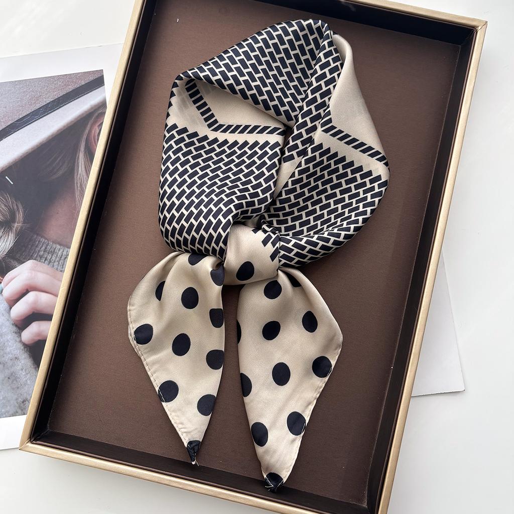 Design Print Dot Square Scarf Silk Feeling Neckerchief Bandana Women Shawl Scarves Wrap Head Kerchief Hair Band Ties