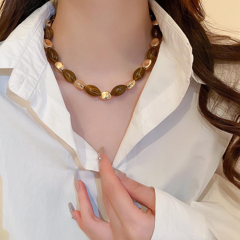 Retro Tiger Eye & Pearl Clavicle Necklace - Autumn/Winter Y2K Style