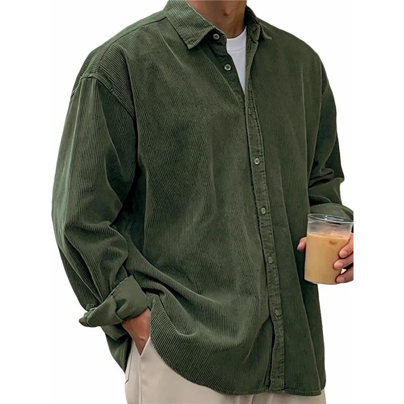 Men's Corduroy Long Sleeve Shirt Casual Loose Fit Warm Fall Winter Button Down Shirt 