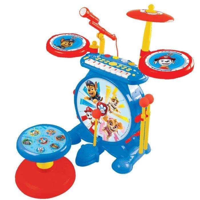 Paw Patrol - Elektronisches Schlagzeug für Kinder - Leuchtend - Komplett 3-in-1 - Tastatur, Becken und Hocker - LEXIBOOK