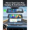 12''4K Rear View Mirror Camera with CarPlay&Andorid Auto,Mirror Dash Cam Front and Rear for Car Truck with Voice Control&Split Touch Screen, Rerverse