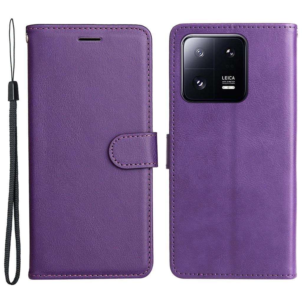 For Xiaomi 13 Pro 5G Case Solid Color Leather Mobile Cover Wallet Stand with Strap