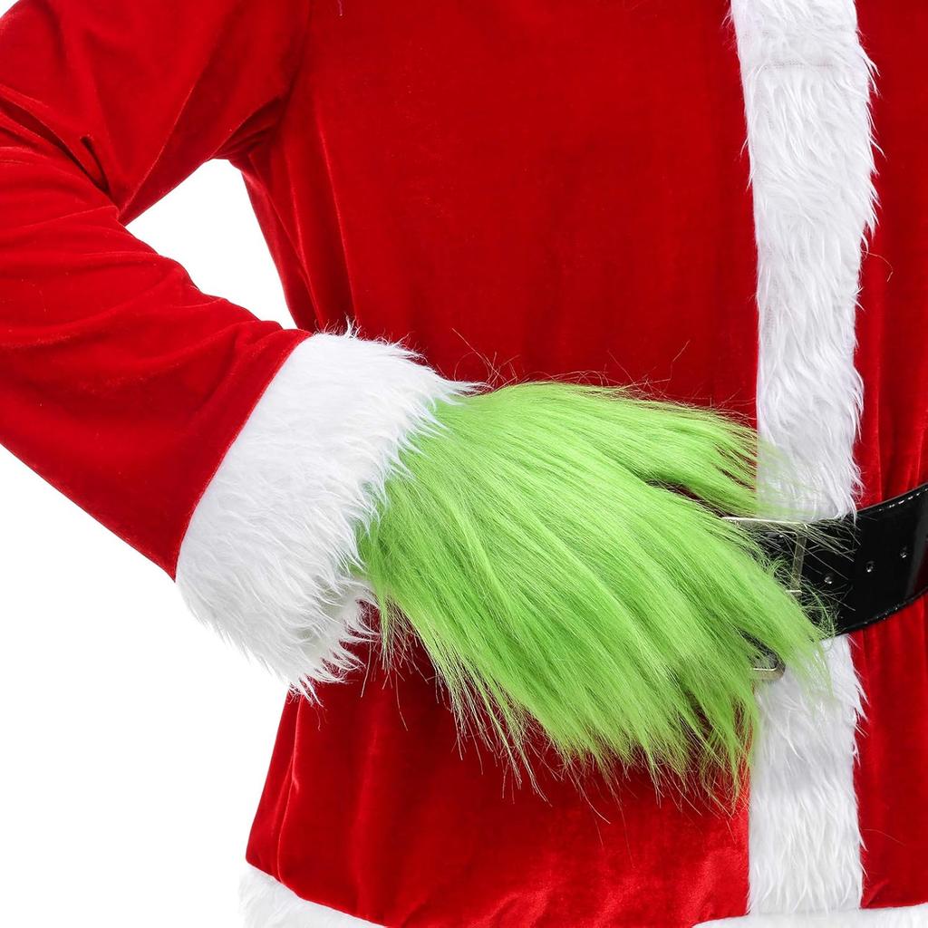 Pánská zelená čepice Santa s vousy a chlupaté rukavice pro dospělé Vánoční Cosplay Kostýmní doplňky