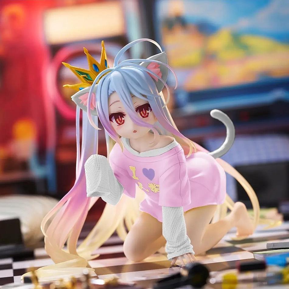 10cm No Game No Life Anime Figure Desktop Cute Cat Ear Shiro Action Figure Room Decorations PVC Adult Collection Model Doll Toys