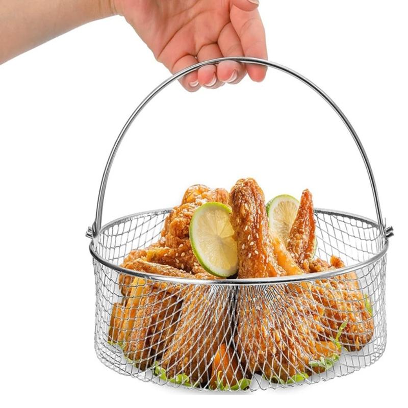 Food Safe Stainless Steel Air Fryers Basket For Efficient Heat Distribution Practical Replacement Accessory