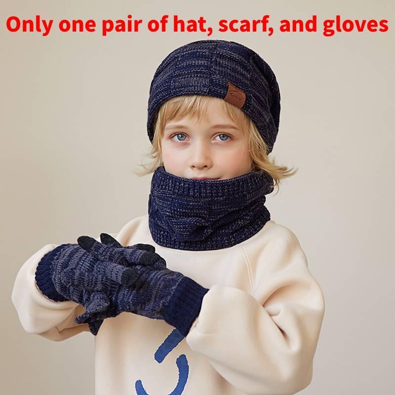 Kids Knitted Hat And Gloves Set For Winter Warmth With Neck Protector For Children