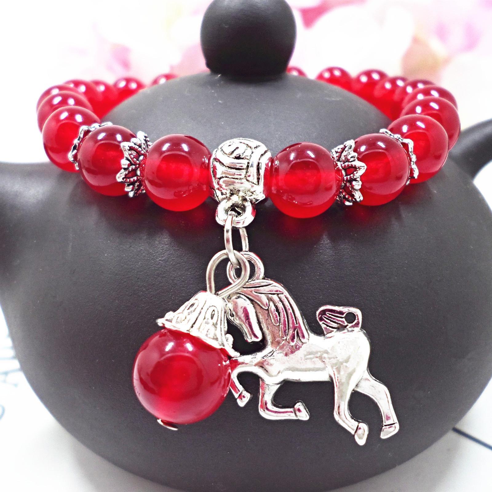 

Браслет ручной работы из красного агата с камнями халцедона для женщин Horse