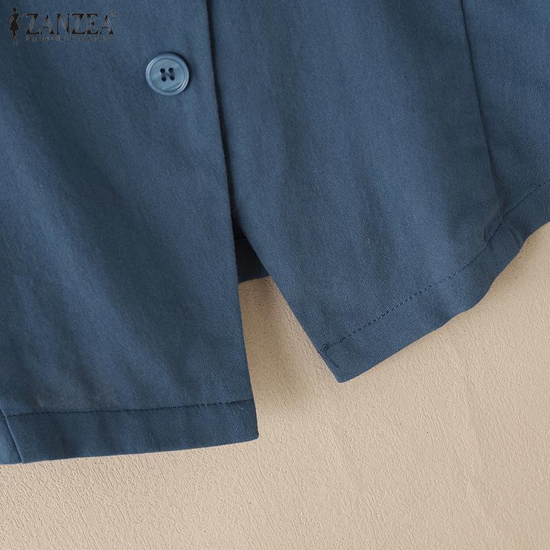 ZANZEA Women Casual V-Neck Solid Color Loose 3/4 Sleeve Blouse