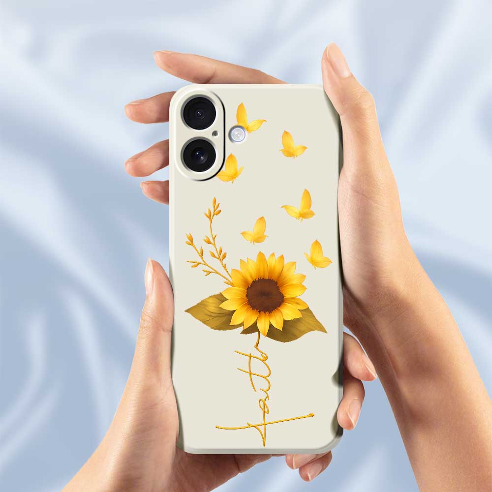 For iPhone 17 Case Golden Butterfly Sunflower Pattern Printing Straight Edge TPU Phone Back Cover
