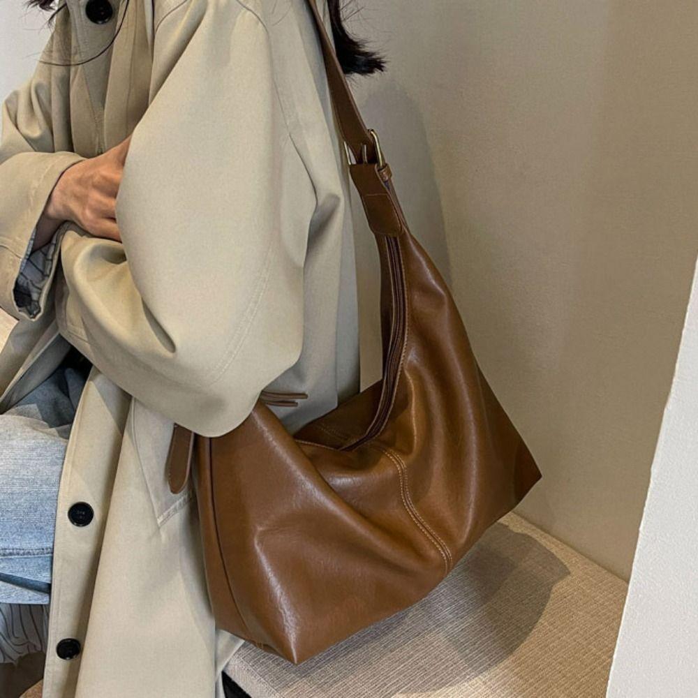 Tote Bag Large Capacity Handbag Korean Style Underarm Packs Casual Retro PU Tote Bag  Outdoor