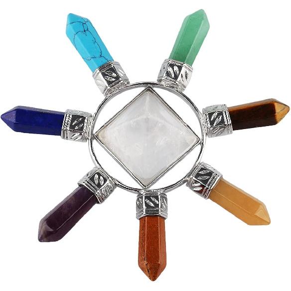 Rockcloud Pyramid & 7 Chakra Points Energy Generator,Reiki Healing Crystal Stone,Rock Quartz