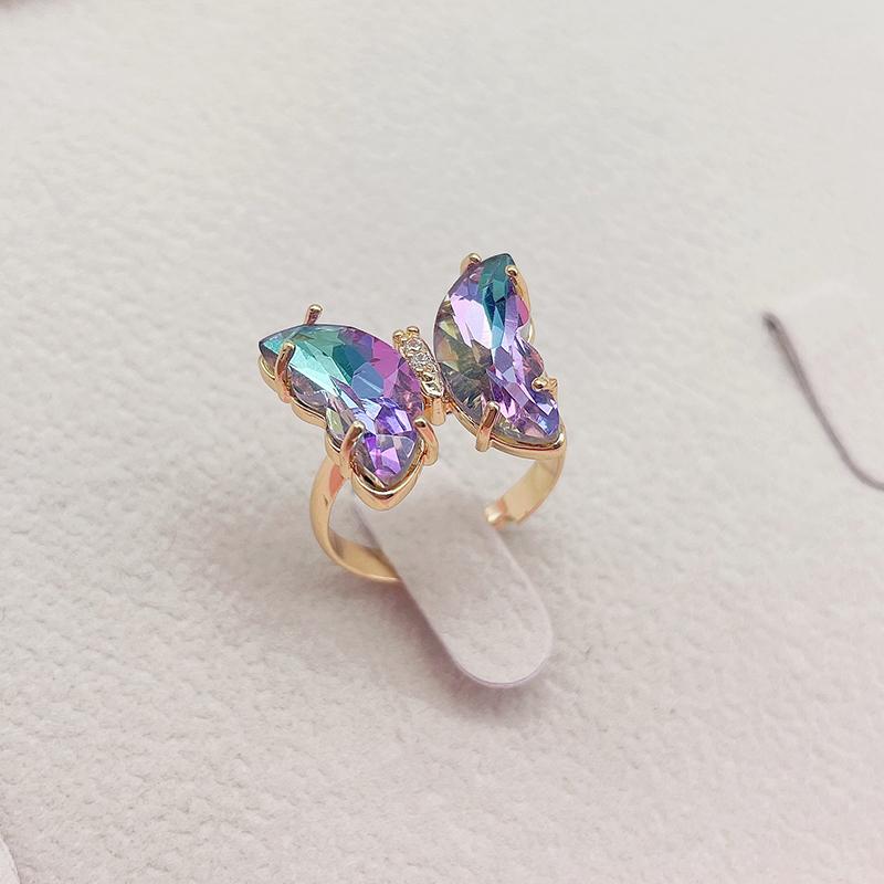 16 Colors Crystal Butterfly Ring Fashion Popular Women's Party Jewelry Charm Adjustable Ring Best Friend Gift Wedding Gift