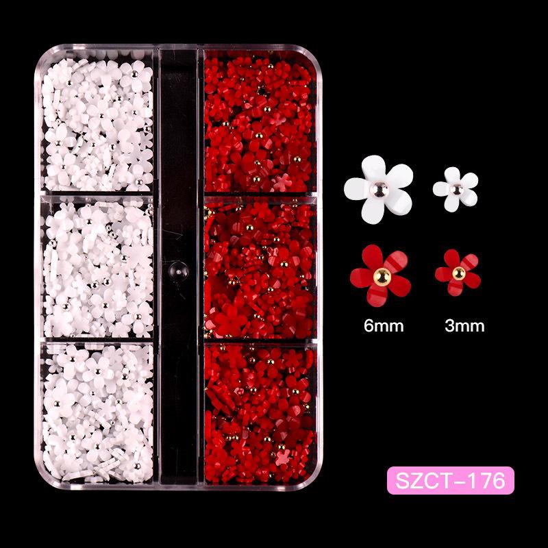 Nail Art Five-Petal Flower Ornament Macaron Three-Dimensional Resin Steel Ball Nail Art Jewelry Mixed