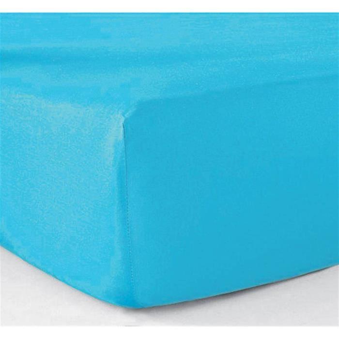 Drap Housse - Polycoton - 140x190 cm - Turquoise - 57 Fils/cm2 - Lavable jusqu'à 60°
