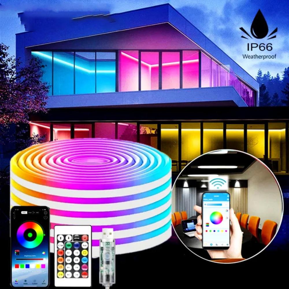 RGB Neon LED Strip Bluetooth App With Remote Control 5V USB Waterproof Neon Strip Light RGB Strip For Indoor Outdoor Home Decor