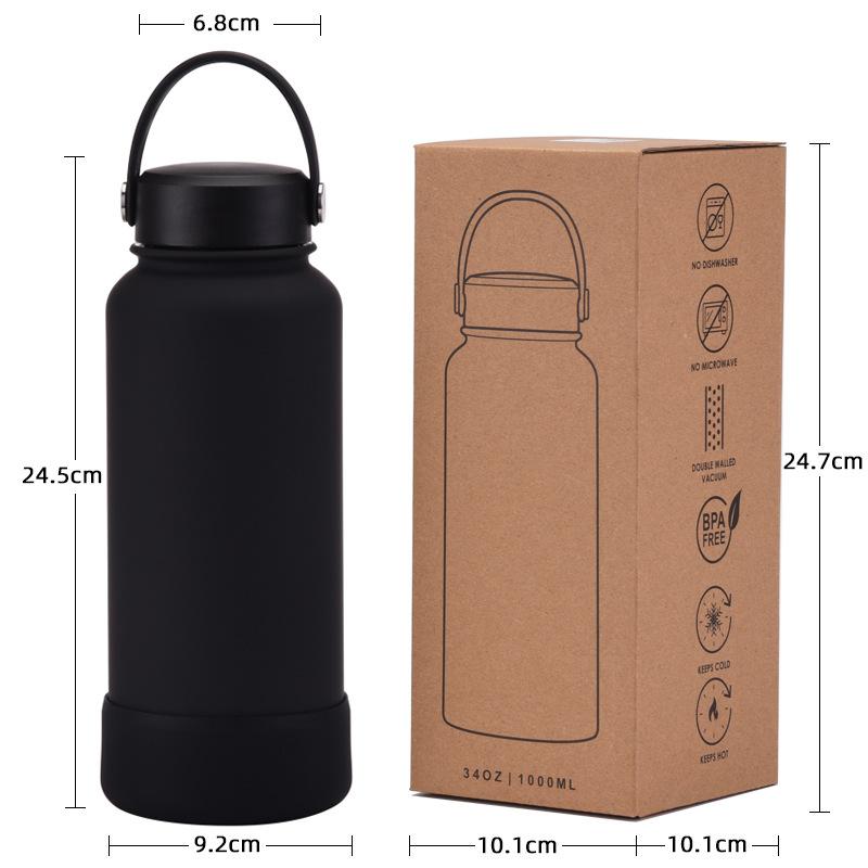 1L Large-Capacity Thermos Cup With Non-Slip Bottom, Portable Outdoor Sports Kettle, Frosted Water Cup