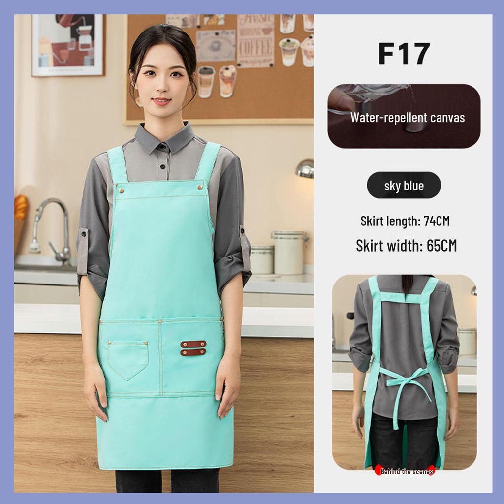 Women's High-End Waterproof & Oil-Resistant Canvas Apron with Logo for Coffee & Tea Shop
