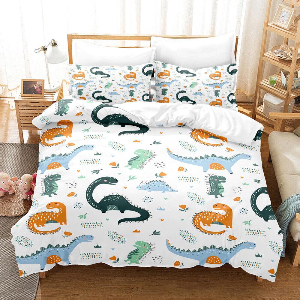 Serie Dinosauri Cartone Animato Copripiumino/Trapunta/Piumino Singolo/Matrimoniale/Queen Set Biancheria da Letto