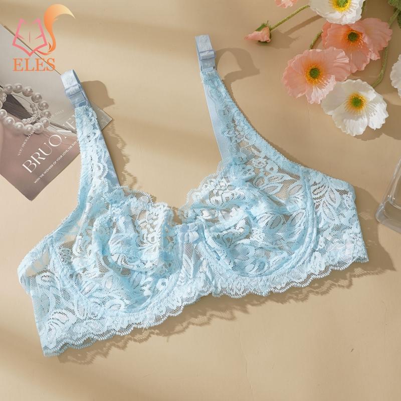 Thin Single-layer Transparent Sexy Bra Full Lace Steel Ring Unlined Bra Fresh Adjustment Plus Size Bra 34-40 Cup BC
