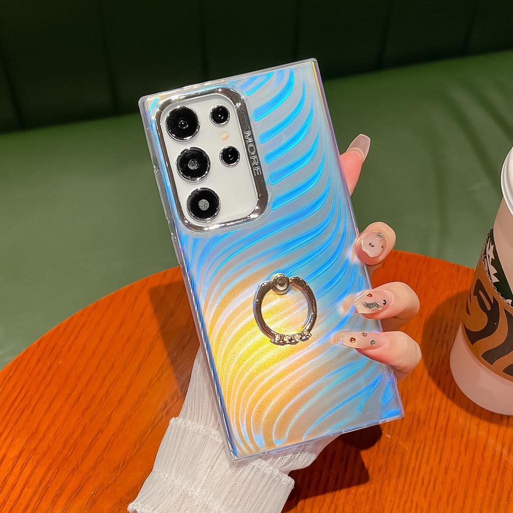 For Samsung Galaxy S22 Ultra 5G Phone Case IMD Leser Electroplated PC+TPU Cover with Ring Kickstand