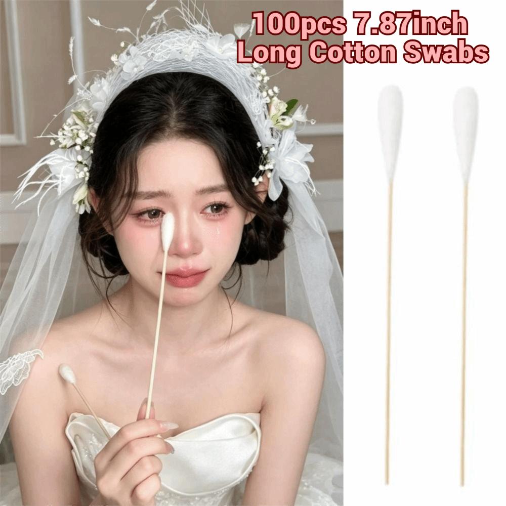 100pcs 7.87inch Long Cotton Swabs Eyes Cotton Swabs for Eyes Ears Eyeshadow Removal