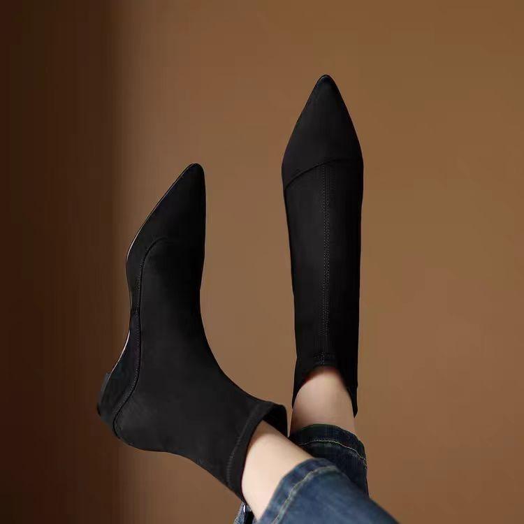 New autumn and winter suede socks boots inner height increase elastic thin boots temperament square head short boots women's fashion boots