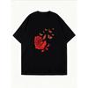 White T Shirt With Red Rose And Butterflies Print For Casual Wear