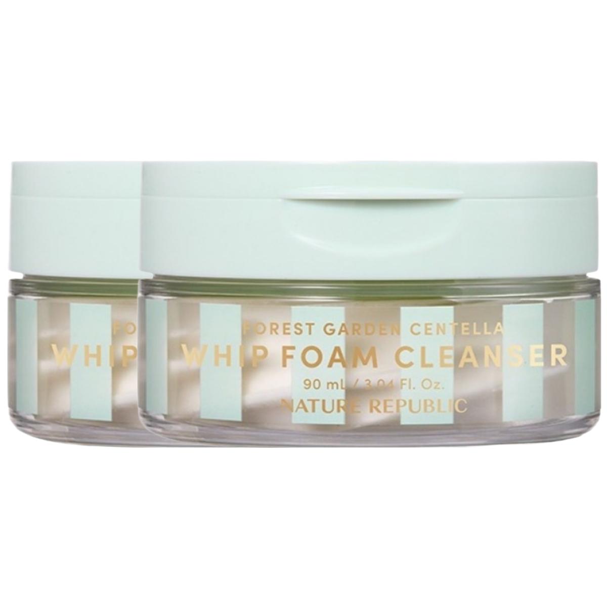 Nature Republic Forest Garden Centella Whip Foam Cleanser 90ml x 2pcs - Soft Lather & Refreshing Daily Cleansing
