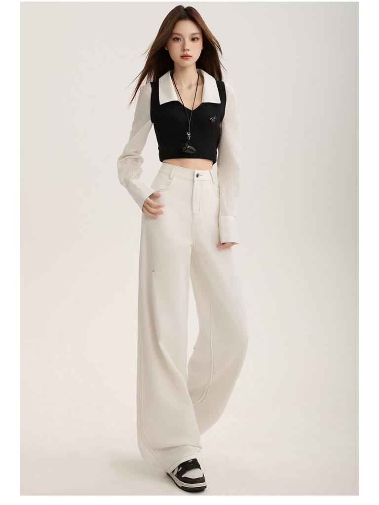 American Retro High-Rise Scimitar Jeans - Women's Autumn Wide-Leg Slimming Pants