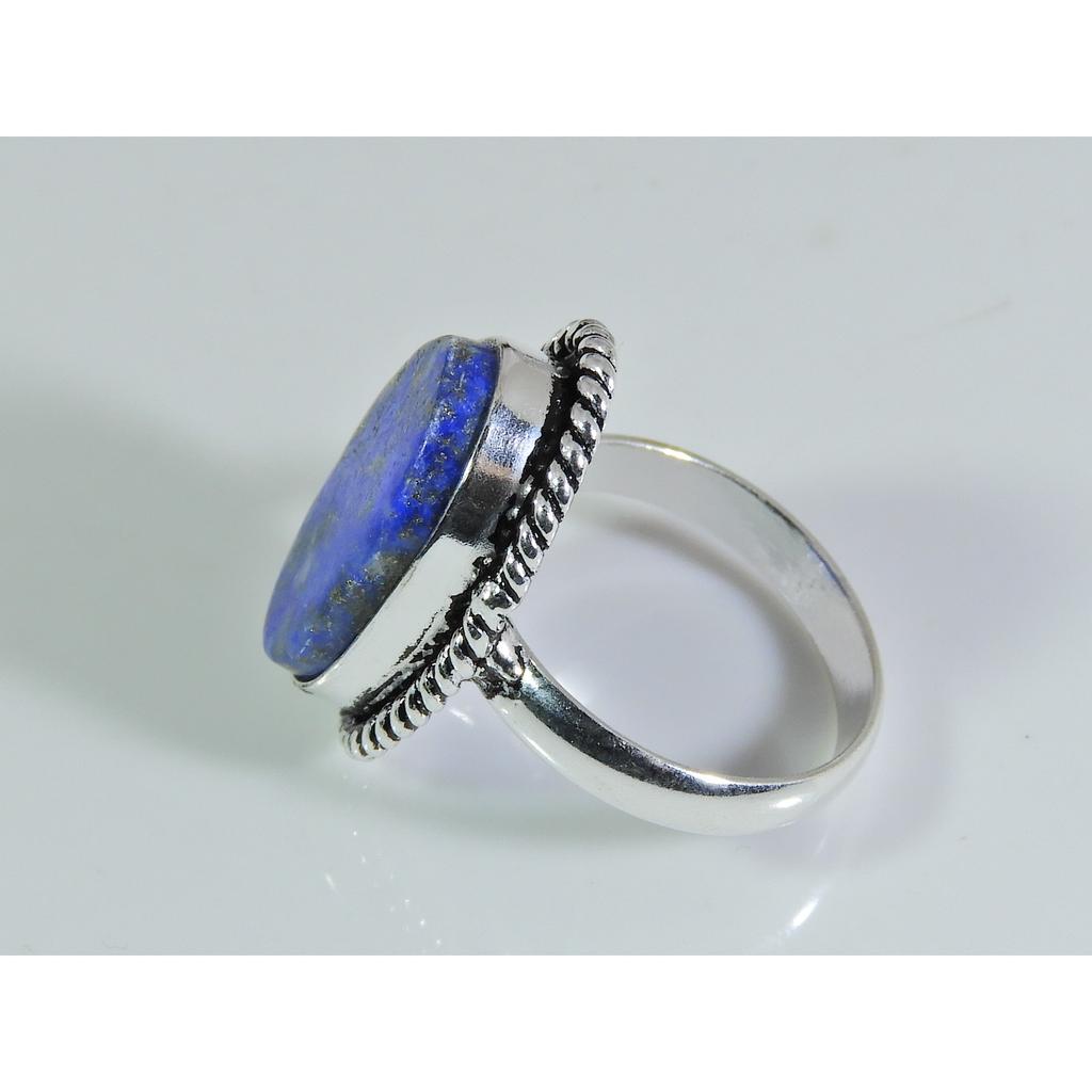 Natural Lapis Lazuli 925 Solid Sterling Silver Ring Size US-8 PG-38