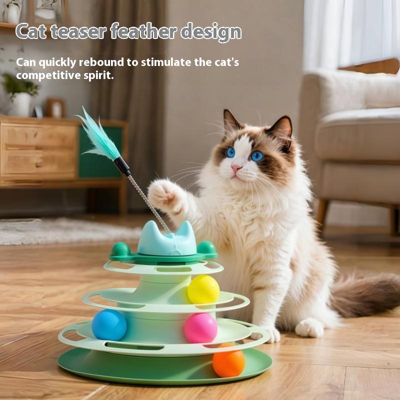 Interaktives Katzenspielzeug Feder Drehbar Haustier Katze Drehteller Bälle Intelligenztraining Katze Unterhaltungsplatte Kätzchen