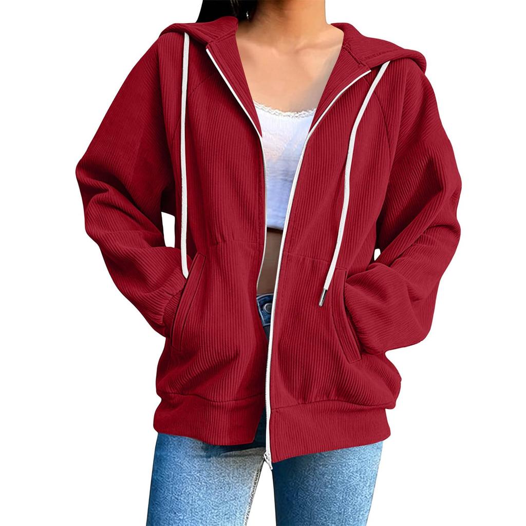 Women's Casual Oversized Zip-up Hoodie Jacket with Hood Long Sleeve Loose Fit for Daily Wear