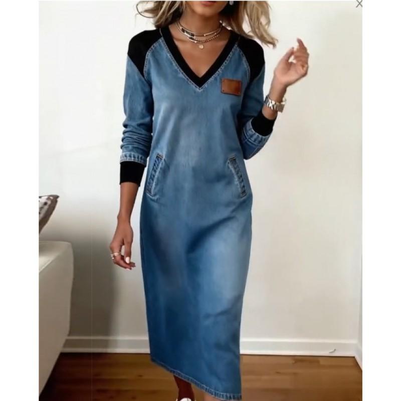 Vintage Washed Denim Maxi Dress With