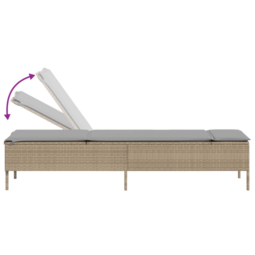 Sun Lounger with Cushion Beige Poly Rattan