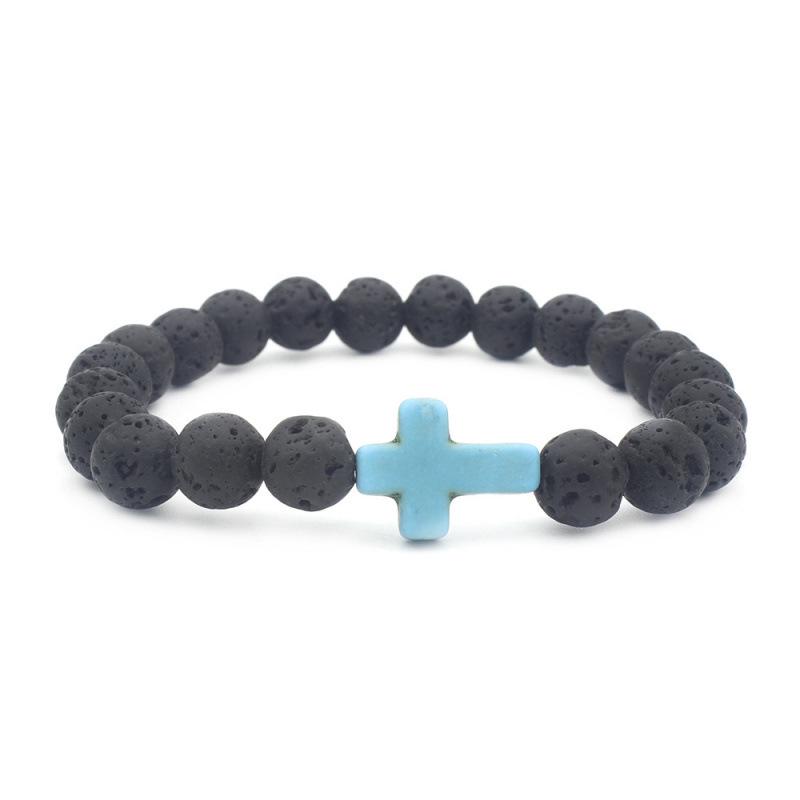 In Stock Multi-Color Lava Stone Cross Bracelet