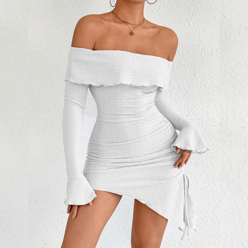 Women's Off-the-shoulder Hip Dress With Bell-sleeves