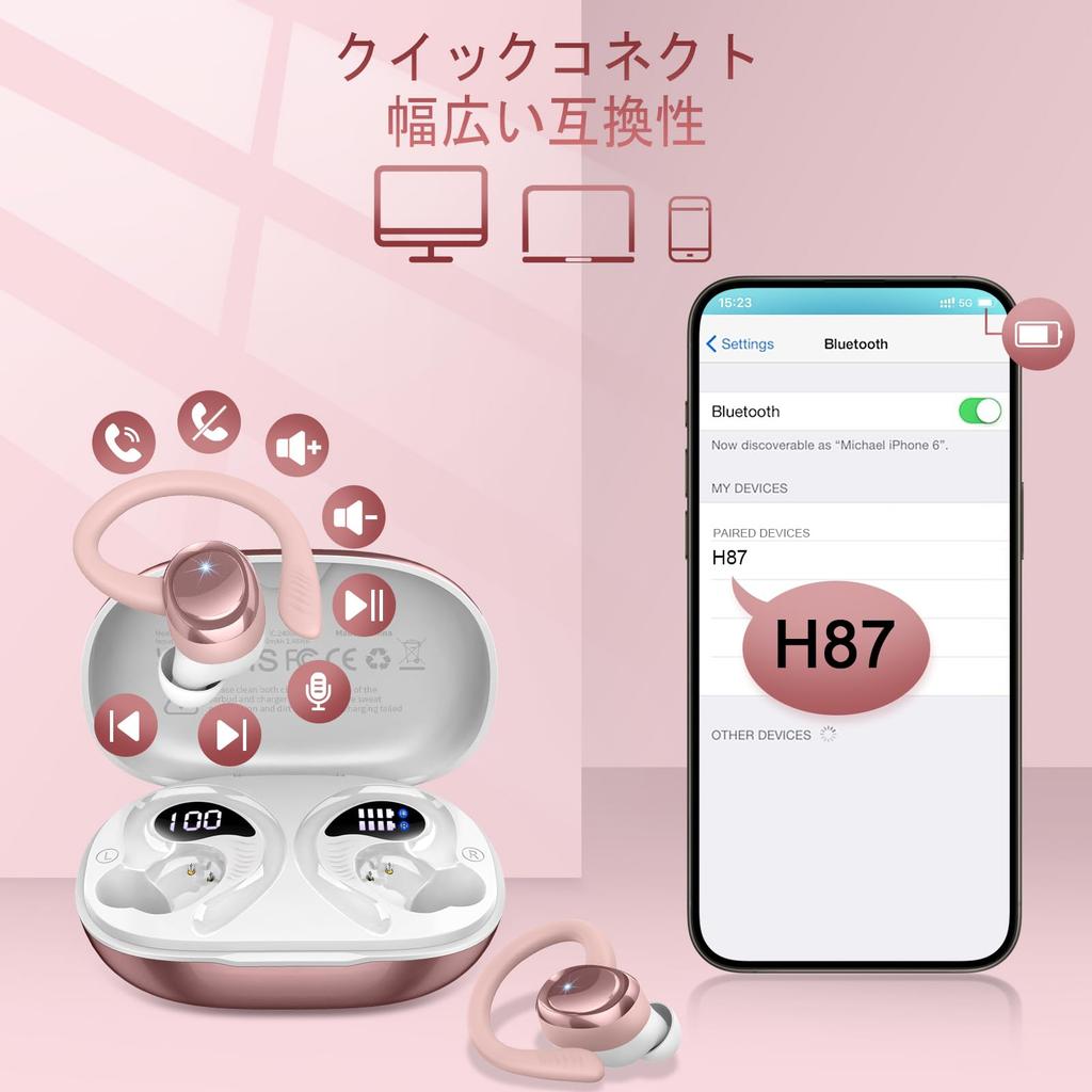 Wireless Bluetooth ENC Noise Bluetooth Earbuds Earphones, 5.4, Over-Ear Earphones, Cancellation, (Rose Gold)