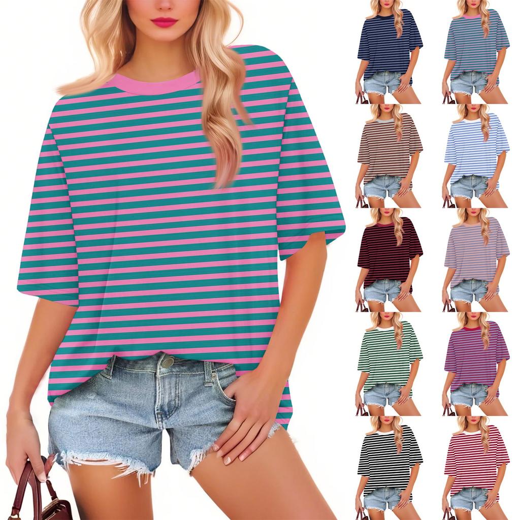 Dámská móda Ležérní Květinová Volná Kulatý Výstřih Krátký Rukáv Trendy Dovolenkové Tričko Top